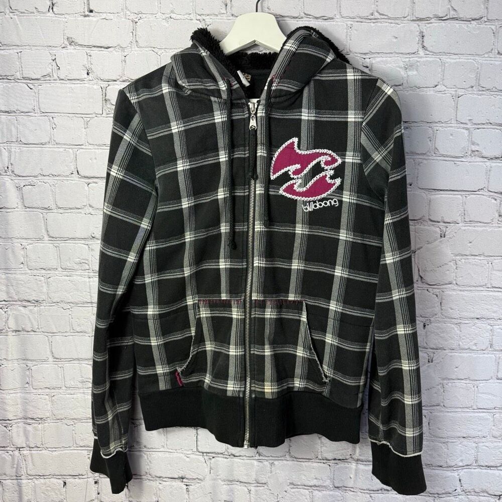 Vintage Billabong Y2K Roxy Striped Sherpa Lined Full Zip Hoodie Size Large